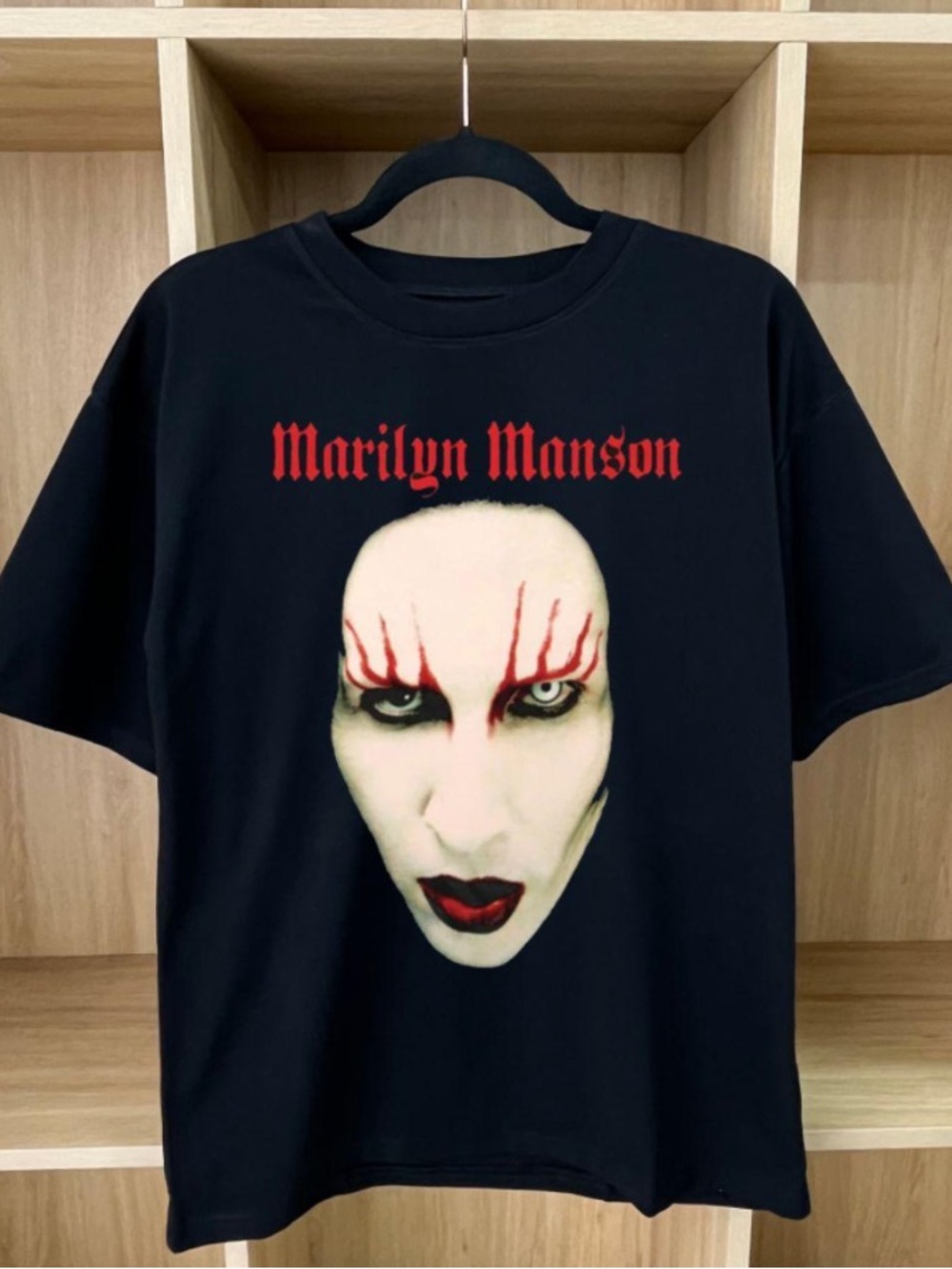 Marilyn Manson's iconic makeup portrait from "Scarlet Mask" - Black T